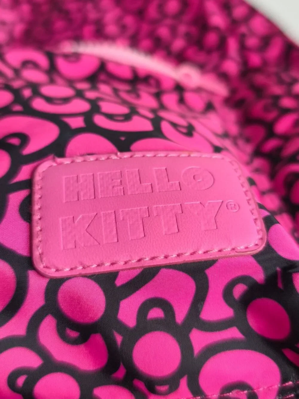 Hello Kitty Backpack Pink Black Pattern School Front Pocket Adjust Strap Sanrio